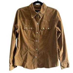 VTG Y2K Gap Corduroy Pearl Snap Shirt Womens Large Camel Cowgirl Western